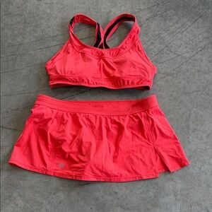 Athleta Bright Coral Red Swim Top and Skirt Set